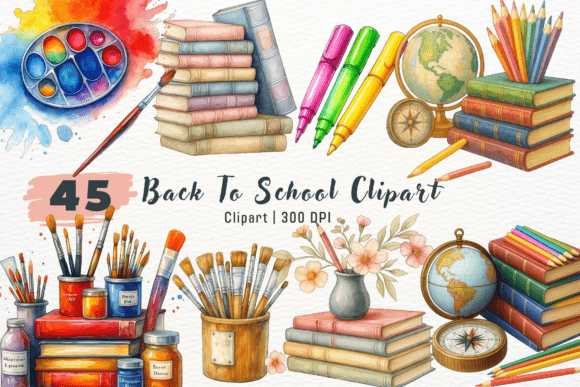 Download School Supplies Watercolor Clipart - School supplies Collection